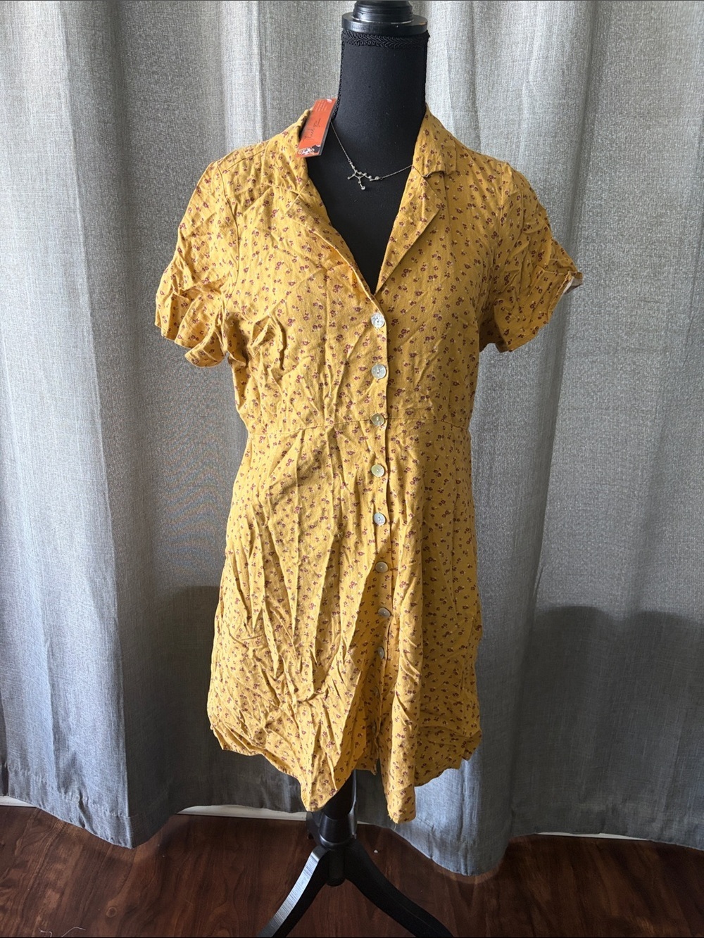 Madewell Mustard Floral Short-Sleeve Button-Down Dress